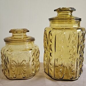 L.E Smith Vintage Amber Canister Set
